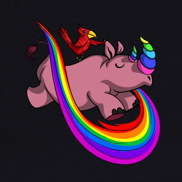 Rhino Unicorn And Funny Parrot Fantasy Rainbow Cartoon by underheaven